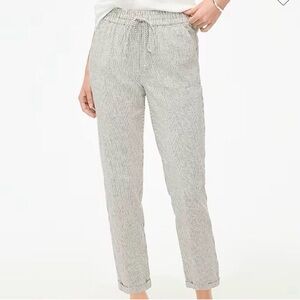 J Crew Womens Ankle length Linen Blend Striped Drawstring Pants - Gray/White